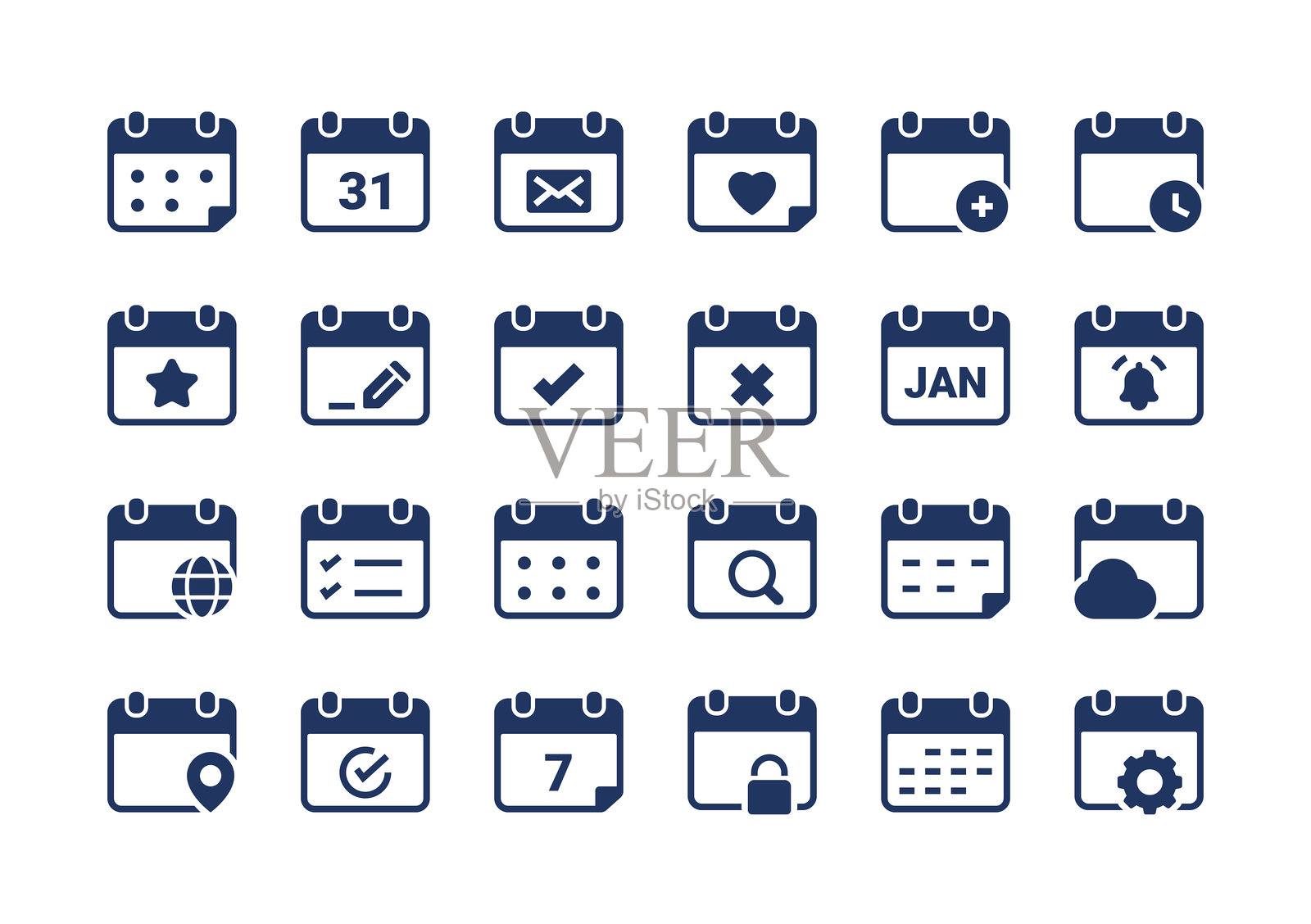 日历线条图标集。轮廓网页图标。矢量插图插画图片素材