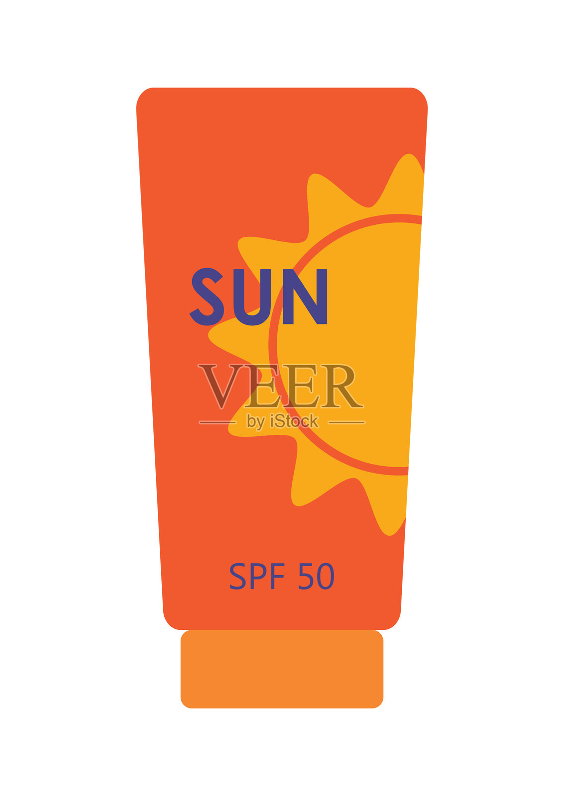 白色背景上的橙色防晒霜管,阳光保护产品矢量插图。夏季产品广告。插画图片素材