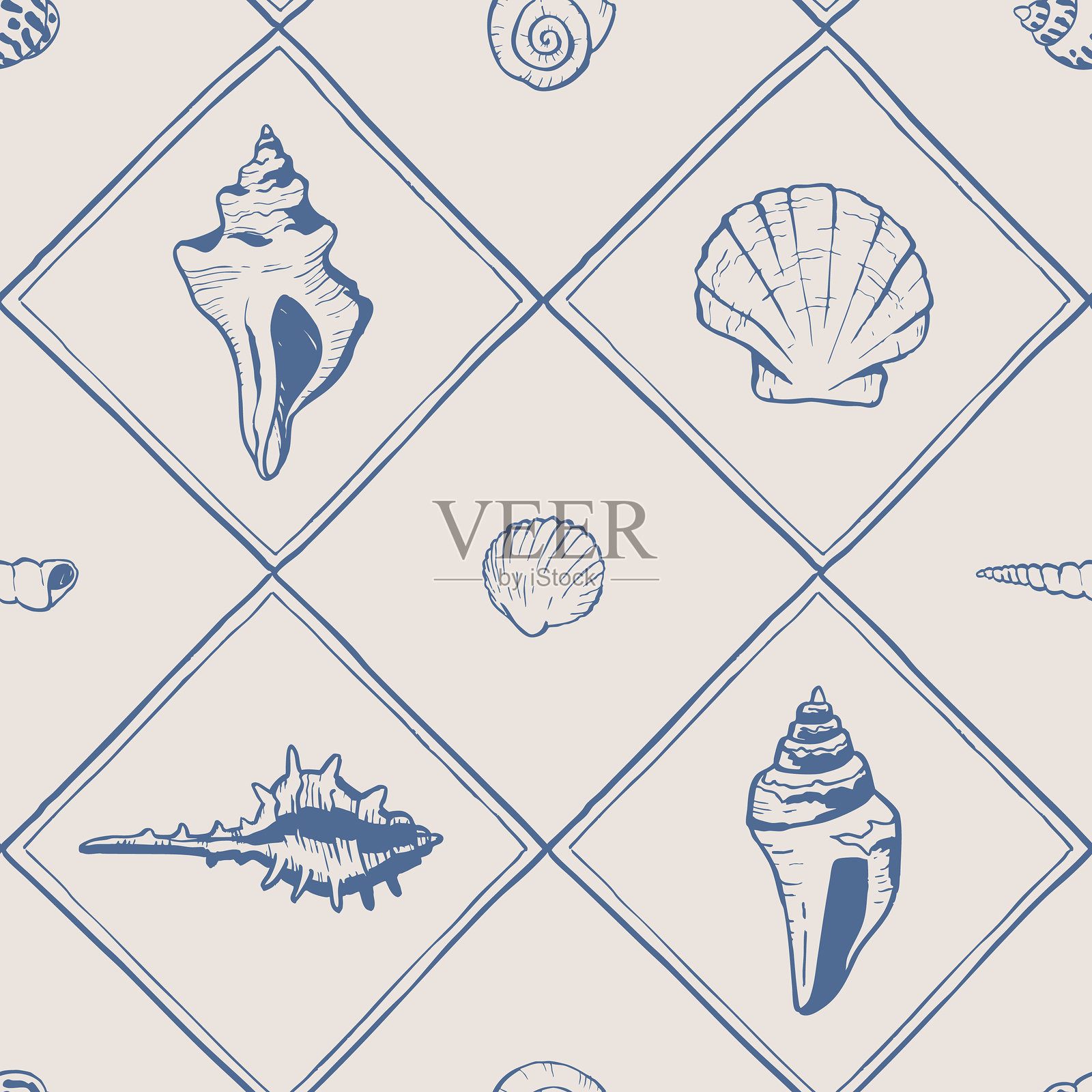 带有海洋贝壳图案的瓷砖插画图片素材