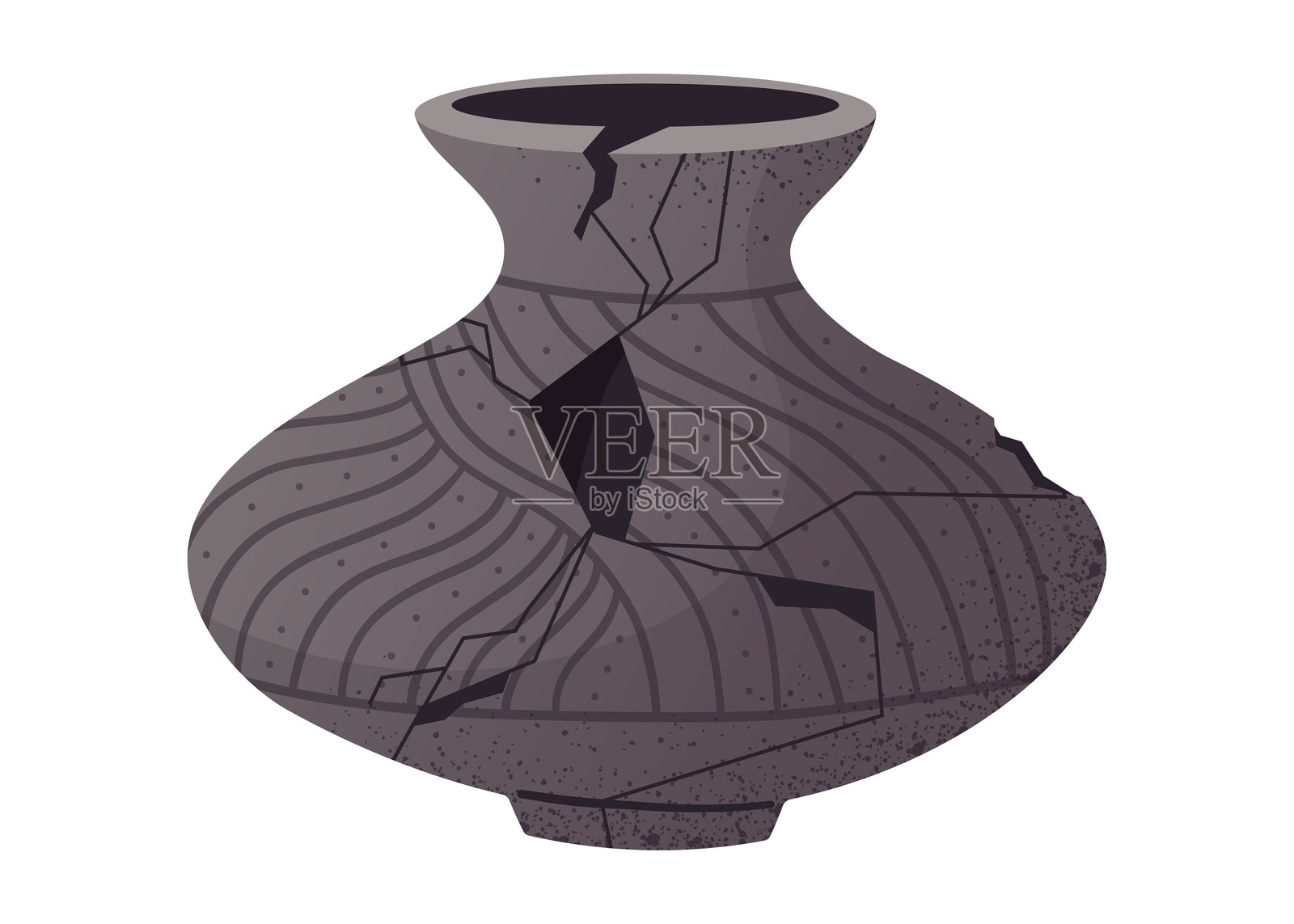 破裂的非洲陶土罐,带有民族图案。损坏的部落陶器罐,具有纹理和质感。传统手工陶器的矢量卡通插图,体现非洲文化遗产。插画图片素材
