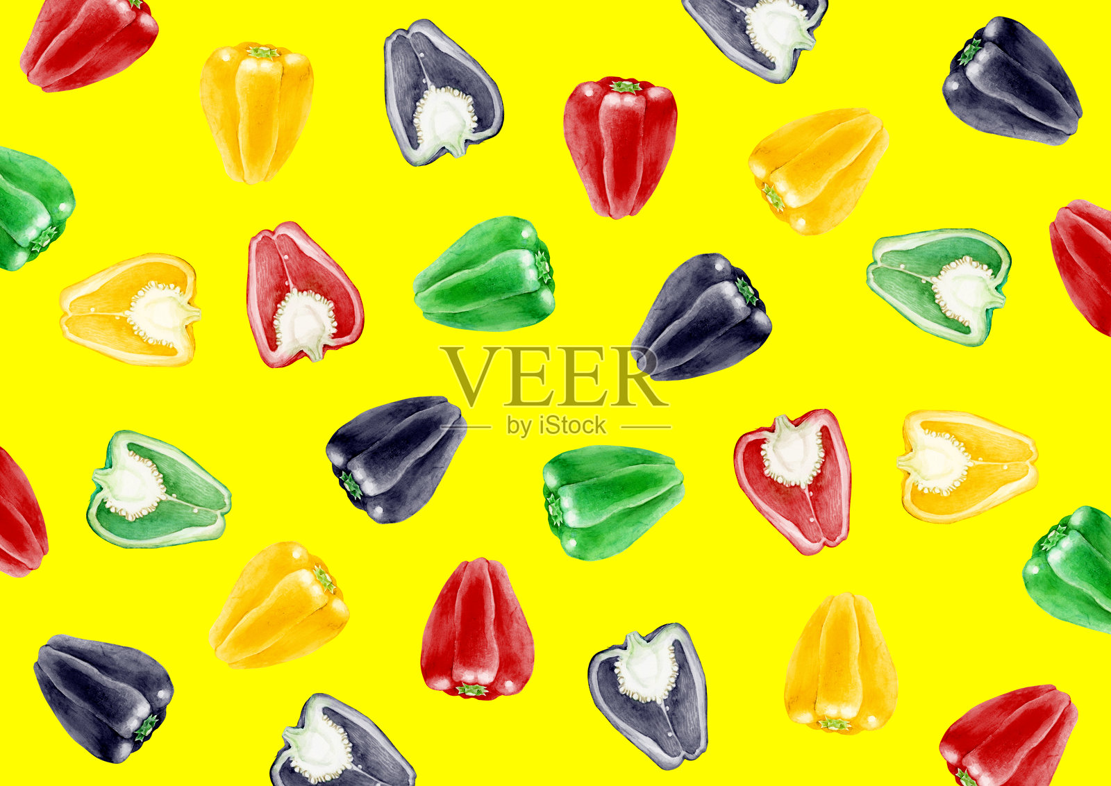 水彩插图的甜椒背景图案插画图片素材