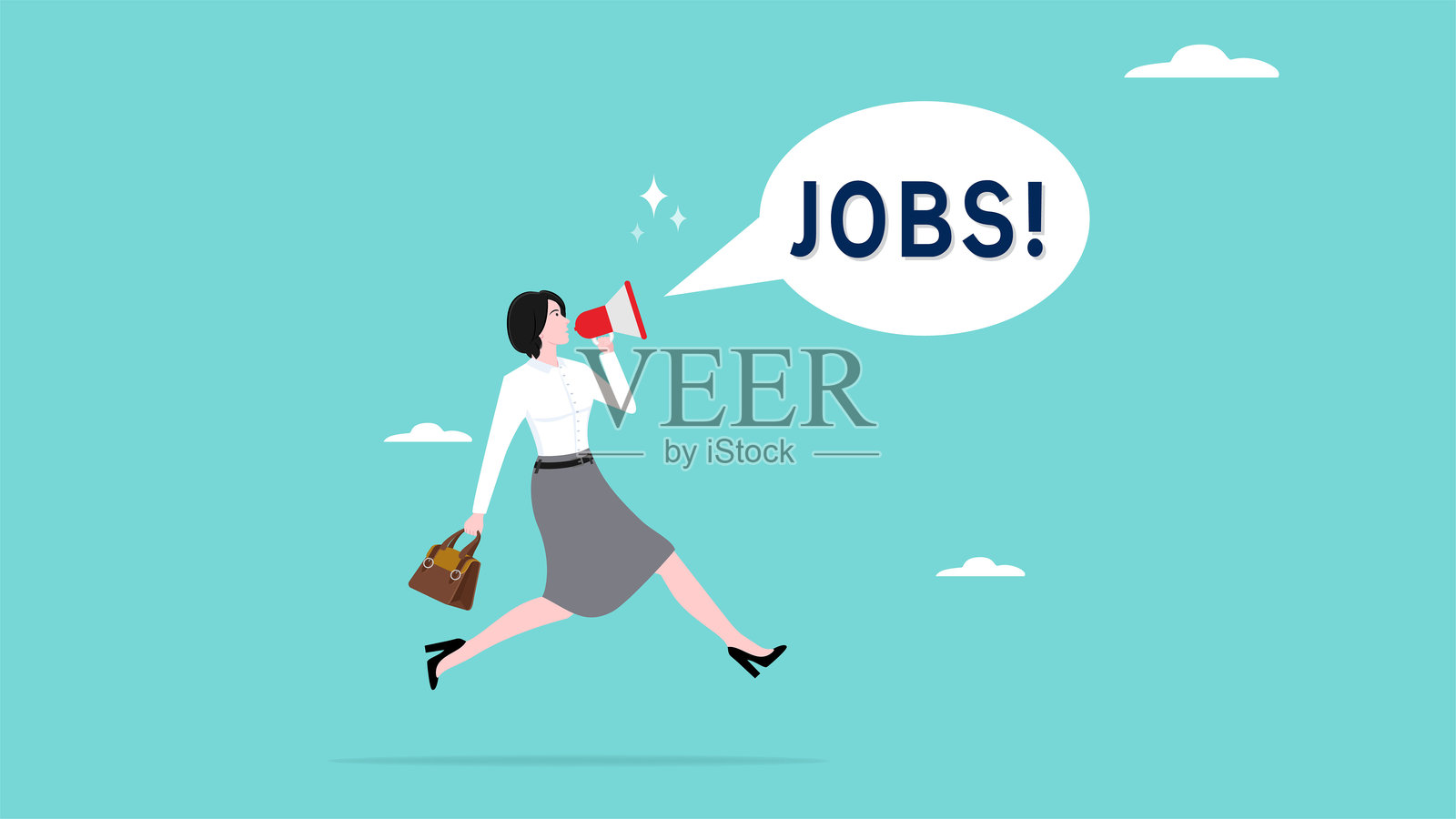 女性使用扩音器宣布招聘信息的概念矢量插图插画图片素材