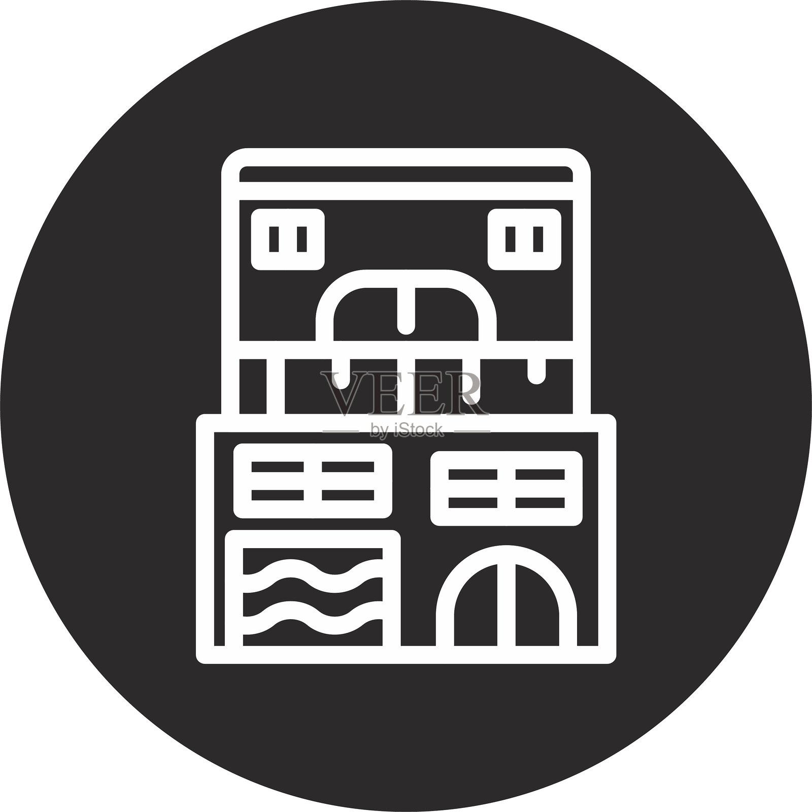 倒置圆形黑色联排别墅插画图片素材