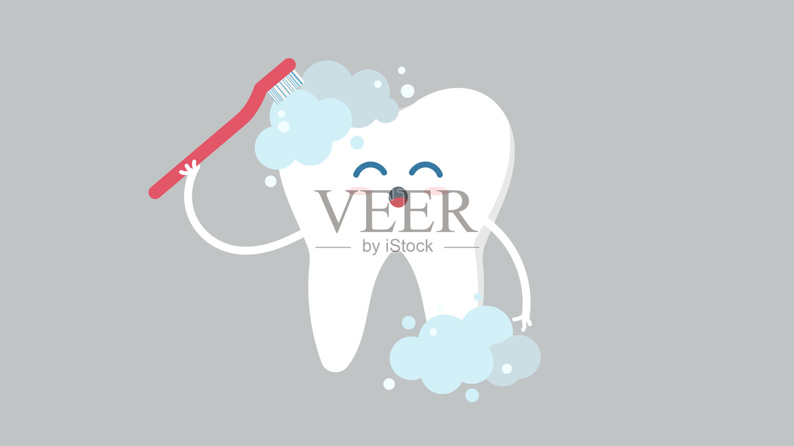 卡通牙齿角色。可爱的牙齿吉祥物表情符号,矢量插图,背景为灰色插画图片素材