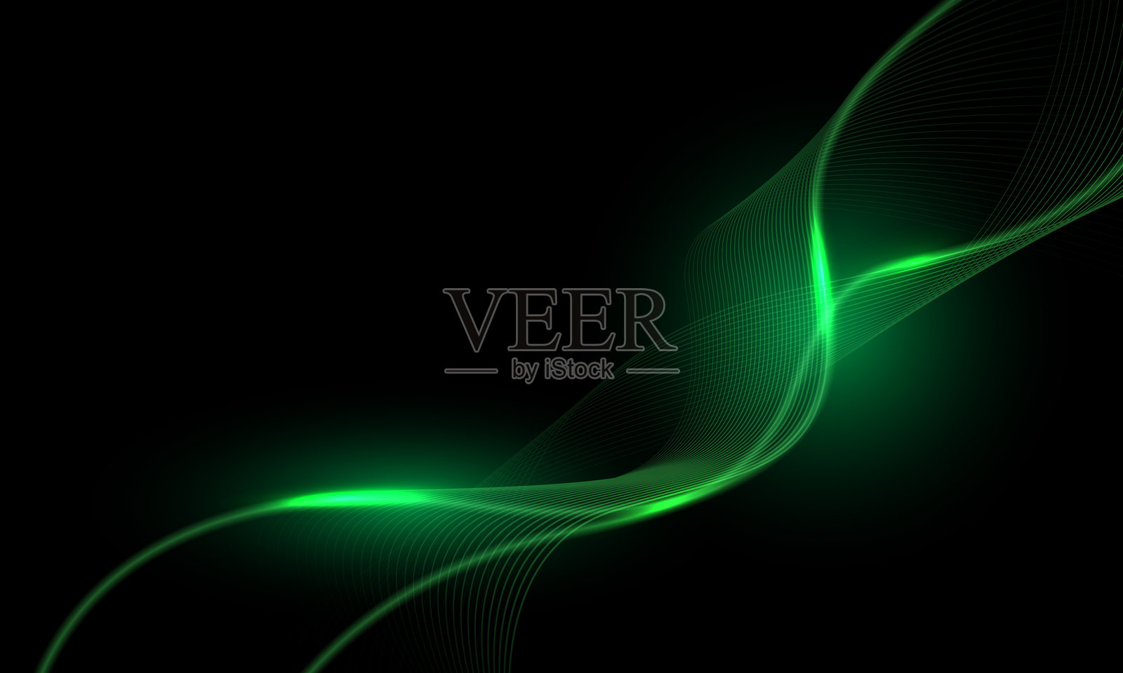 抽象的绿色线条光波曲线运动,现代未来科技背景黑色设计矢量图插画图片素材