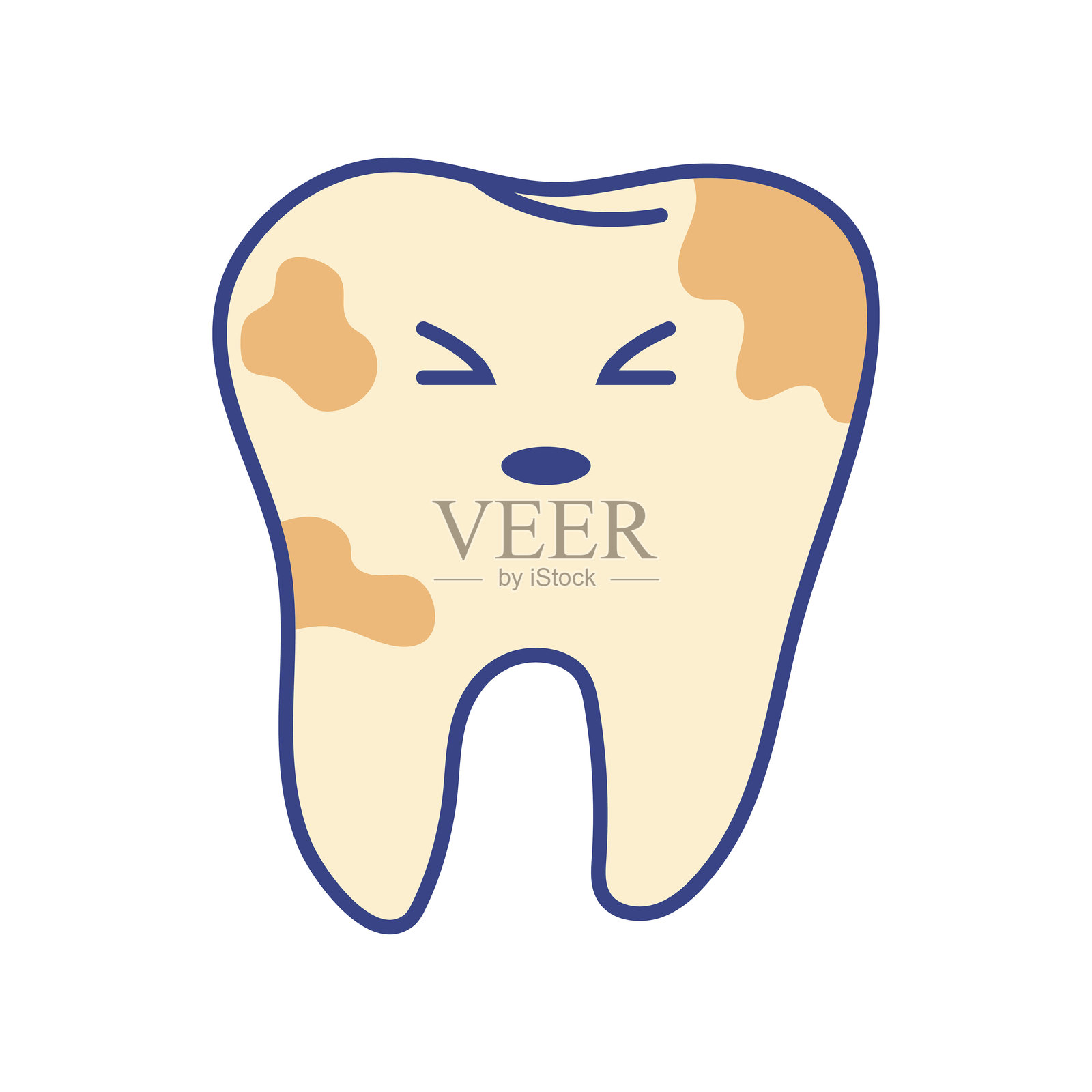 伤心的脏牙齿矢量平面插图。插画图片素材