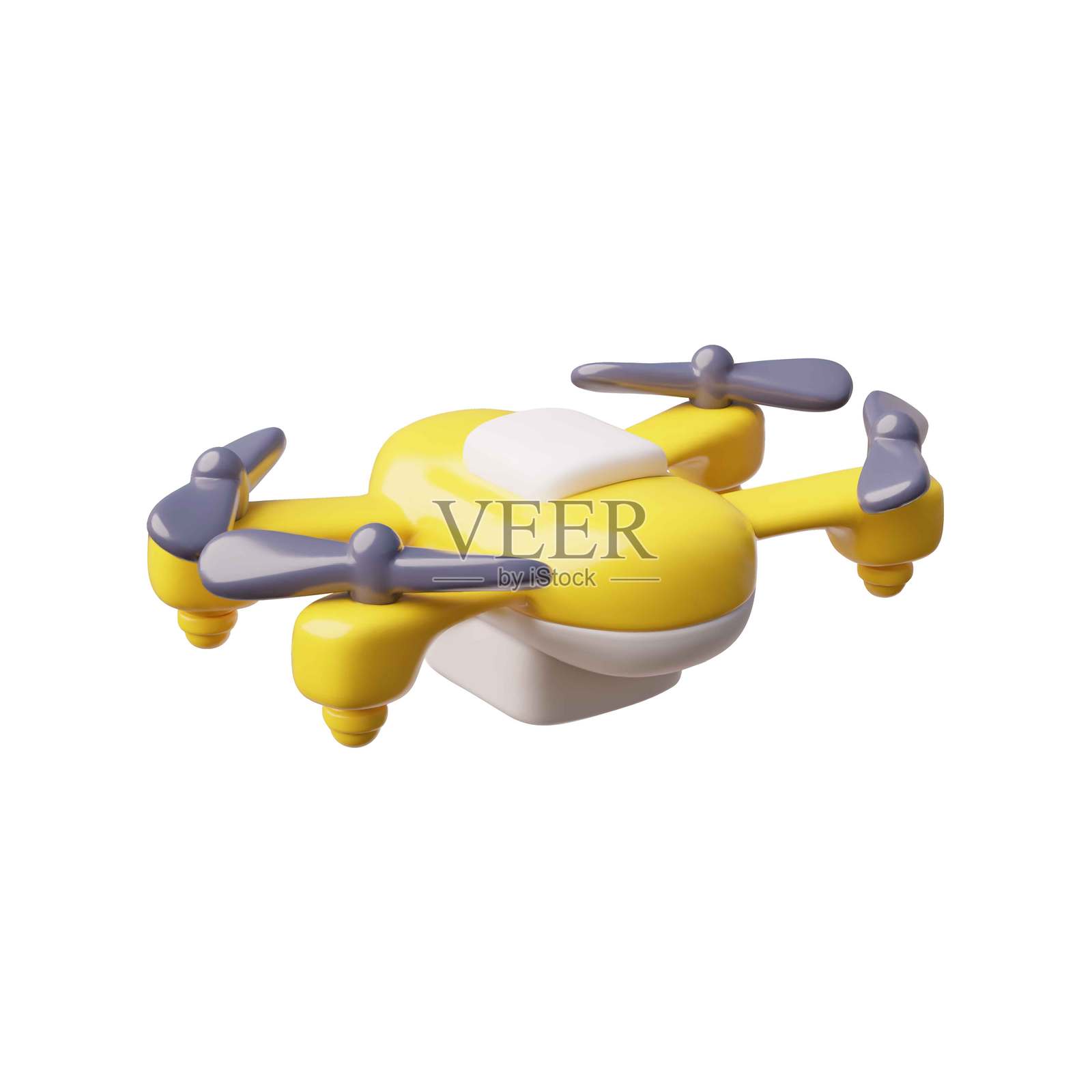 无人机3D卡通矢量图标,真实飞行的无线四旋翼无人机及遥控器,黄色无人驾驶飞行器插画图片素材