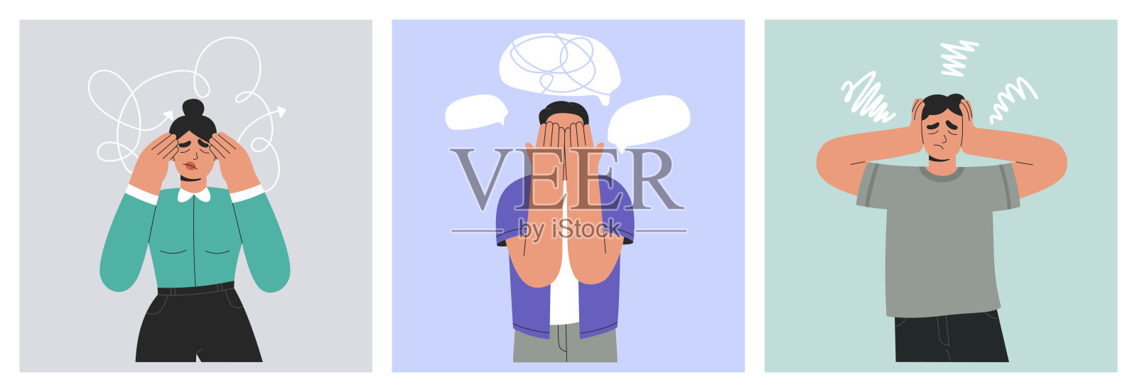 沮丧、悲伤的人群。困惑的思绪插画图片素材