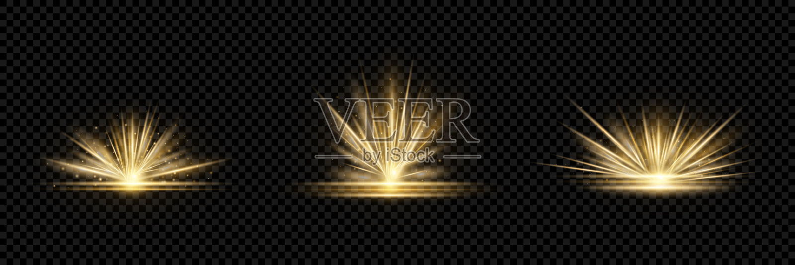 金色光效照耀在透明背景上插画图片素材