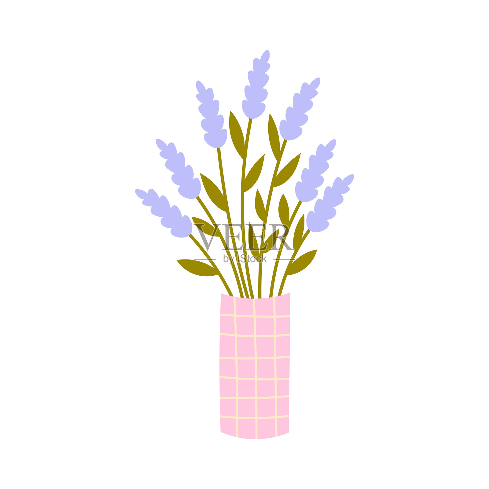 紫色薰衣草花束在花瓶中插画图片素材