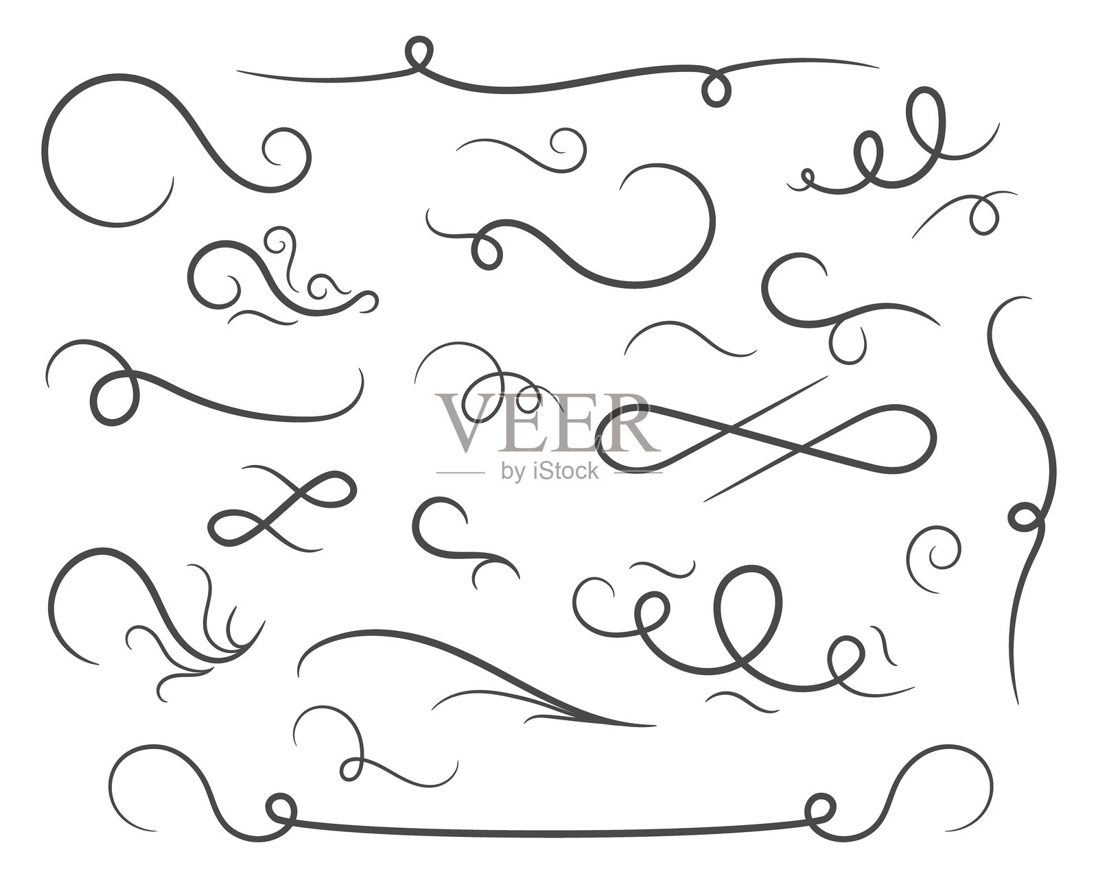 优雅的装饰元素。用于设计、装饰、邀请函或创意项目的涡旋和曲线。复古风格的矢量插图。插画图片素材