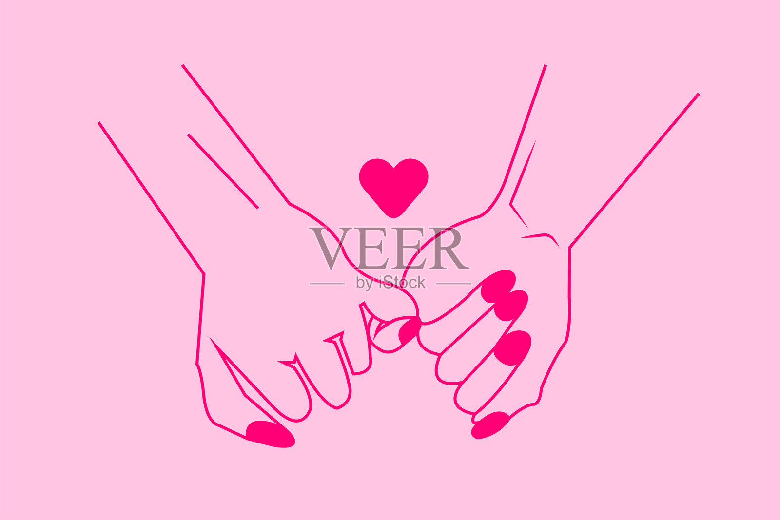 粉色的手交织在一起,爱的承诺,情人节情侣浪漫插画图片素材
