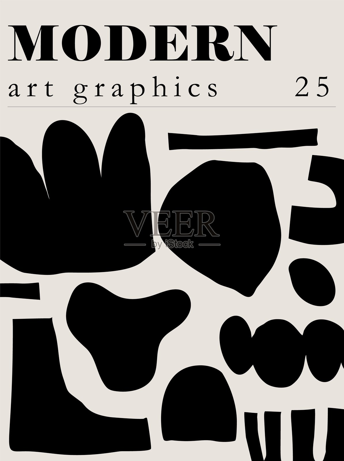 现代艺术剪纸风格的各种黑色抽象形状插画图片素材