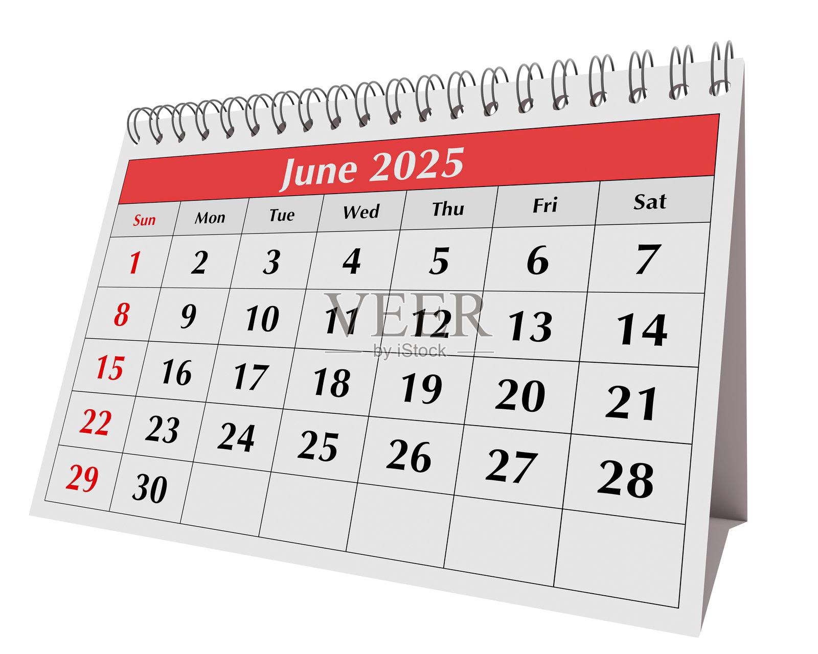 2025年6月日历。孤立的年度商务桌面夏季月历页面照片摄影图片