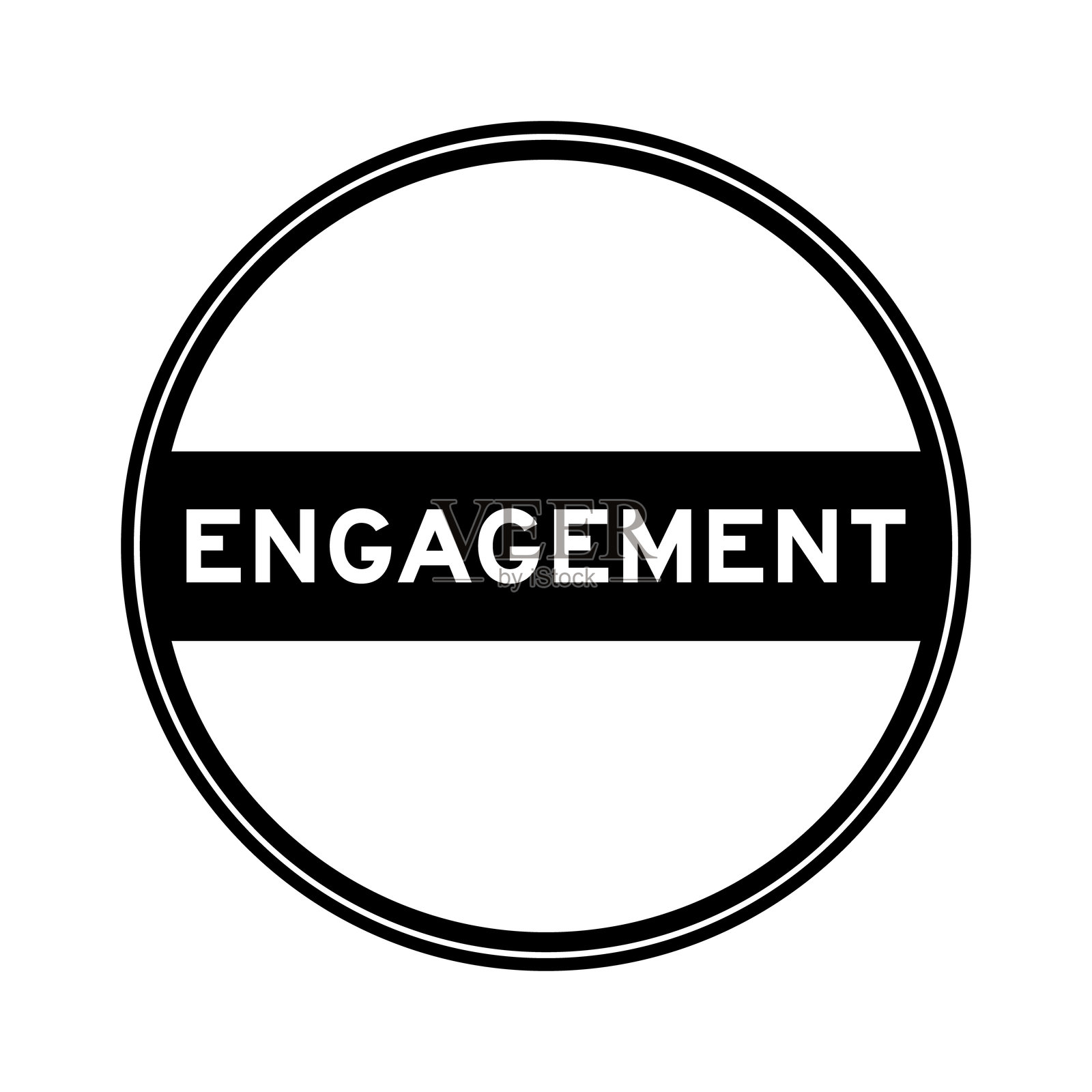 白色背景上的黑色圆形印章贴纸,印有“订婚”字样插画图片素材