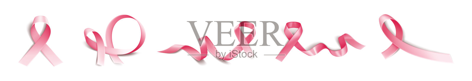 乳腺癌意识月的丝带套装插画图片素材