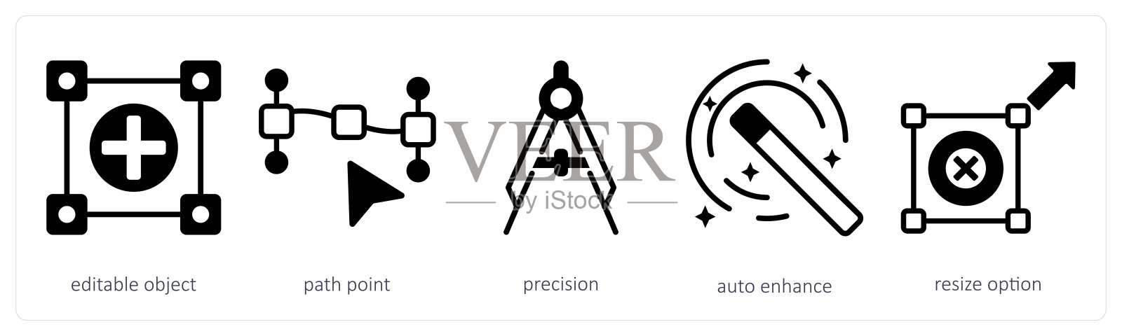 一组5个可编辑对象、路径点和精度的设计图标插画图片素材