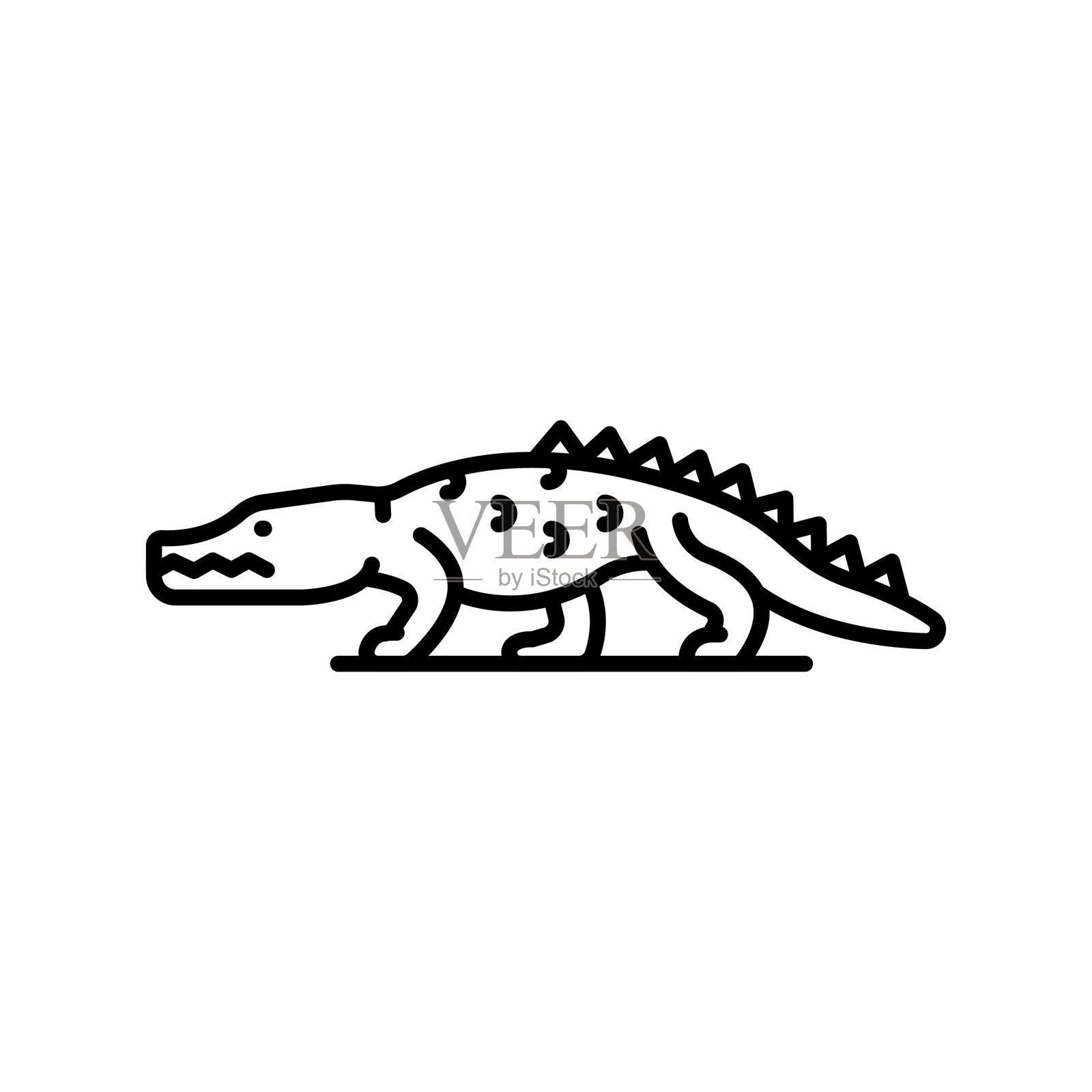 美国鳄鱼黑色线条图标,适用于数字和印刷项目。北美动物。插画图片素材