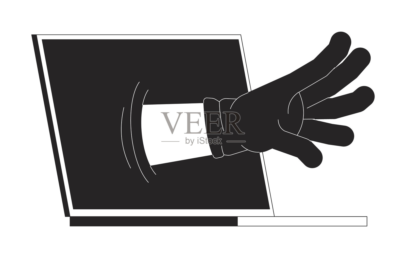 网络威胁手套手从笔记本电脑轮廓中伸出插图插画图片素材