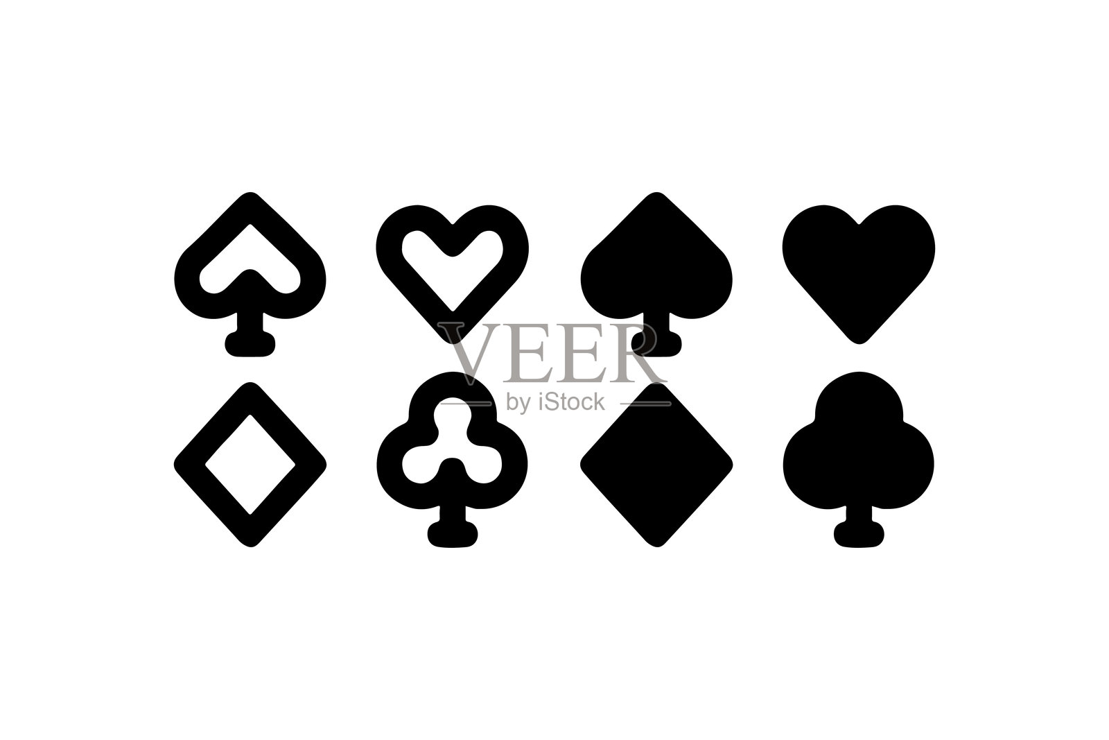 黑白色的扑克牌花色符号,极简设计插画图片素材