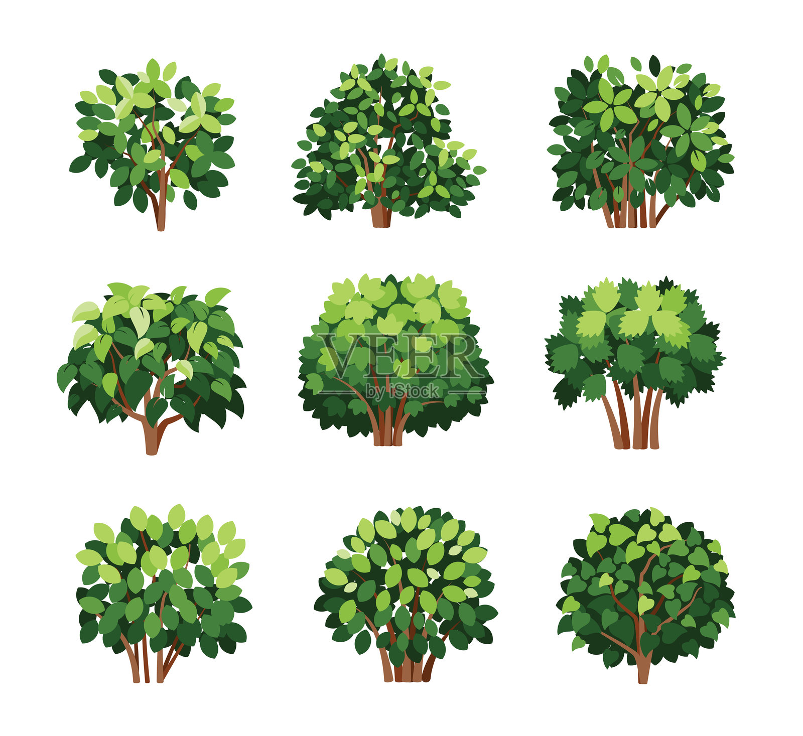 各种绿色灌木和灌木丛矢量图插画图片素材