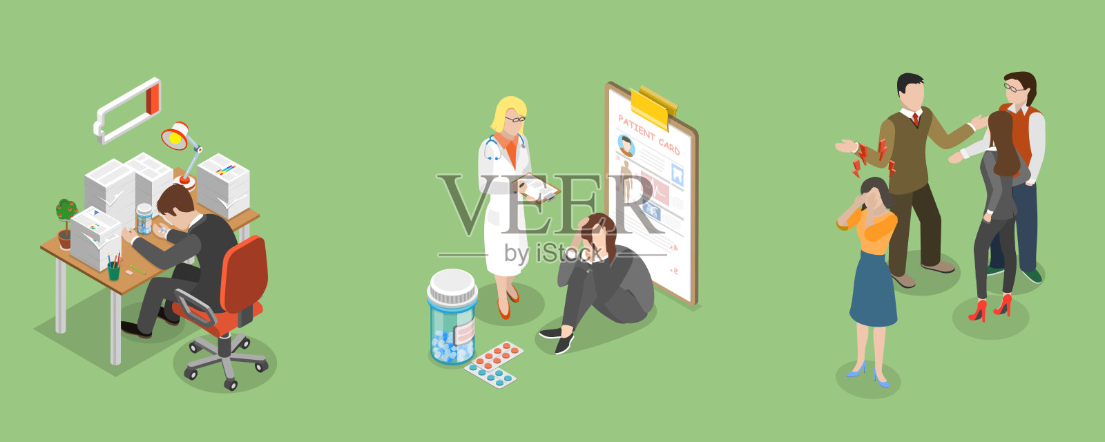 紧急精神病学的3D等距平面矢量插图插画图片素材