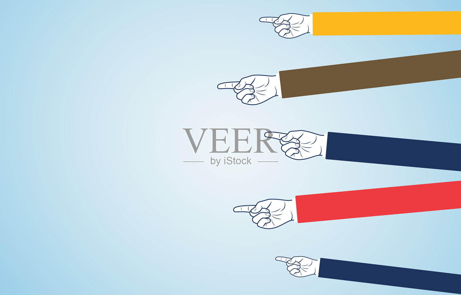 五彩缤纷的手指向蓝色背景上的一排插画图片素材