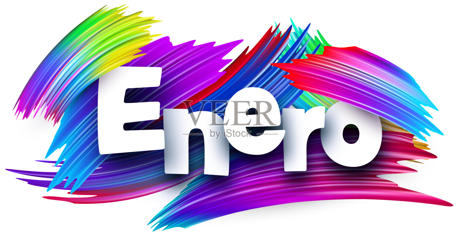 一月的西班牙文本在多彩的矢量背景上插画图片素材