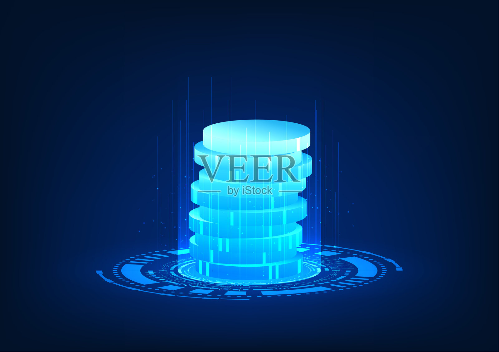 金融科技,数字货币以全息图形式呈现,代表了将金融世界与虚拟创新相结合的技术,如数字货币、数字平台上的投资。插画图片素材