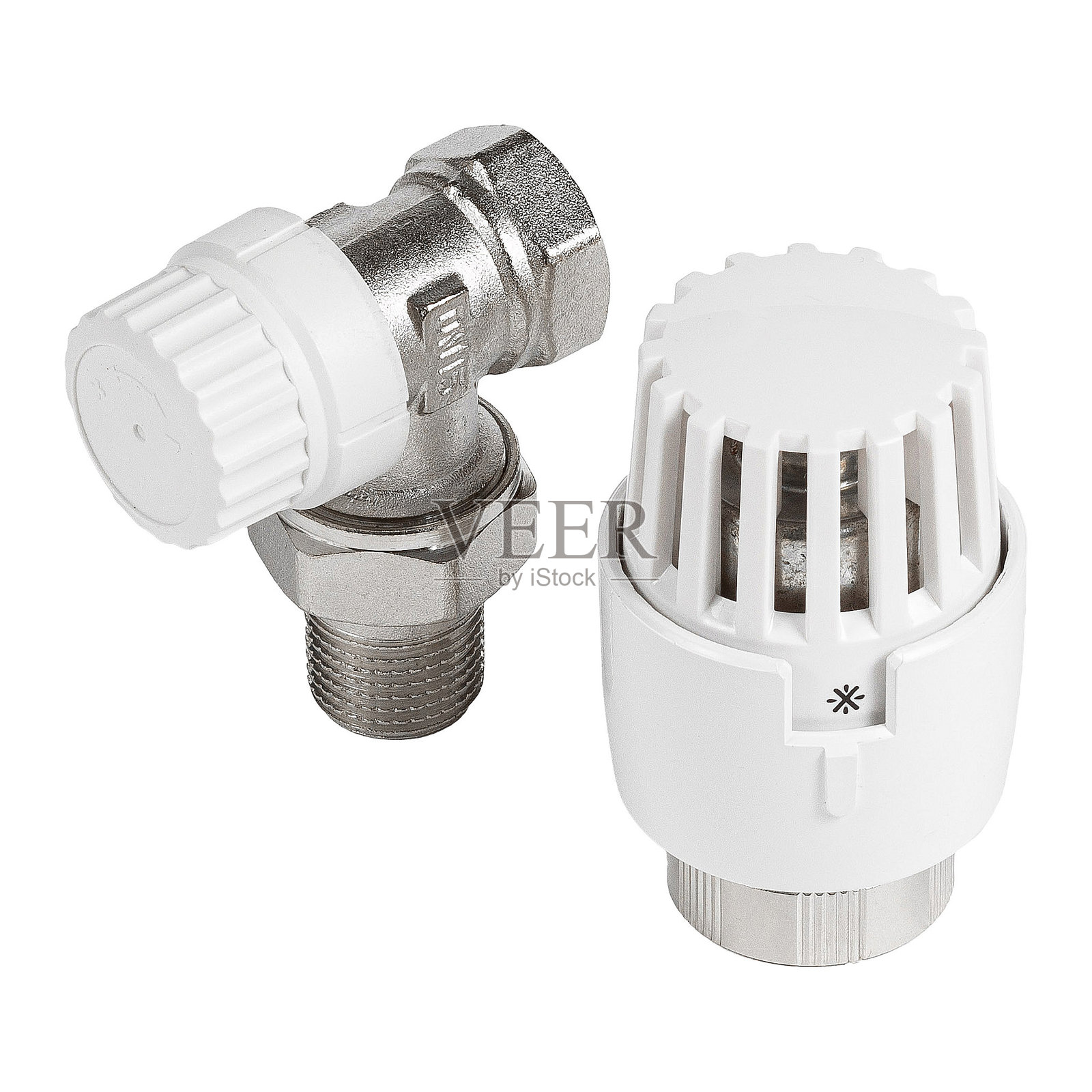 带有白色盖子的散热器阀门特写细节图照片摄影图片