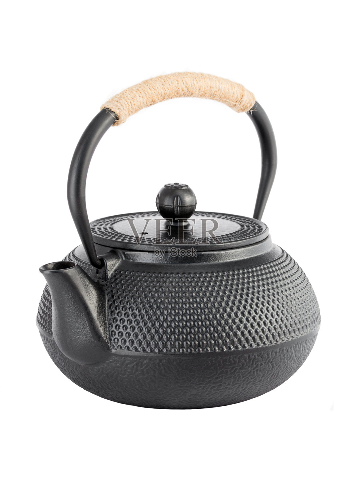 黑色茶壶在白色背景上照片摄影图片