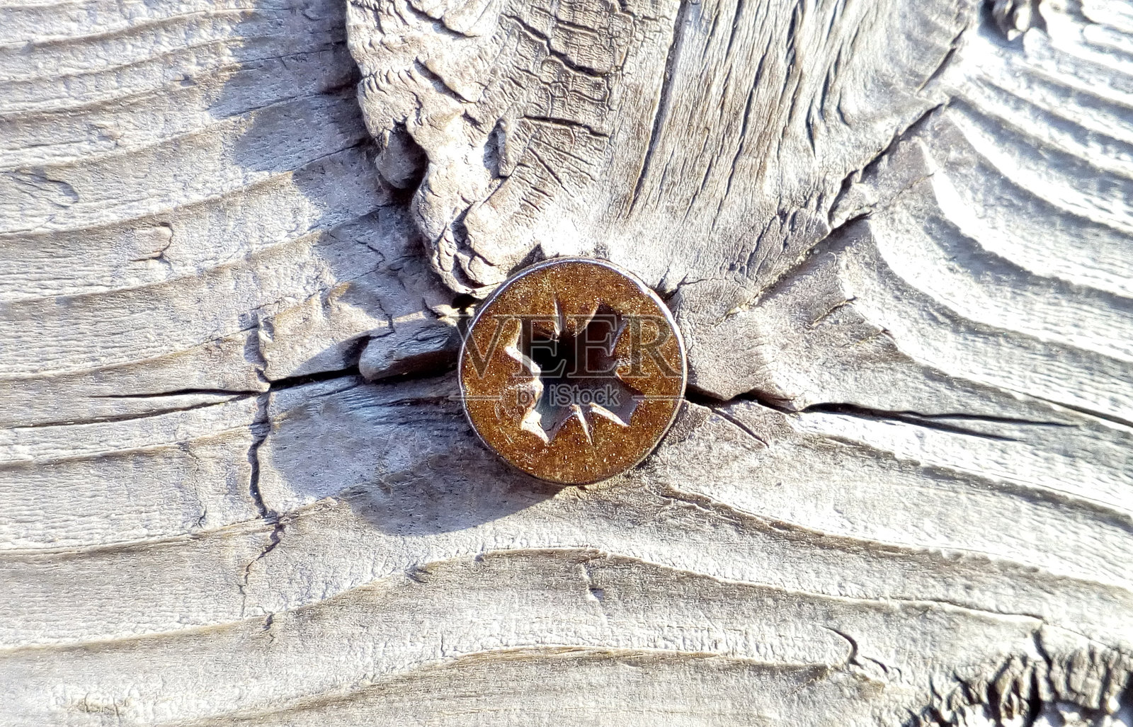 风化木材纹理与螺丝。乡村风格、陈旧且细致的背景。适用于建筑、修理或腐朽的概念。非常适合用作纹理和背景。照片摄影图片