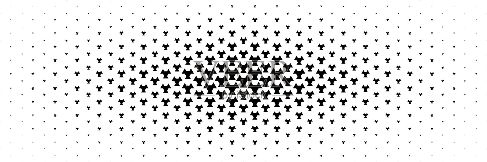 黑色三角形和六边形设计的水平半色调,从中心向外扩展,适用于图案和背景。插画图片素材