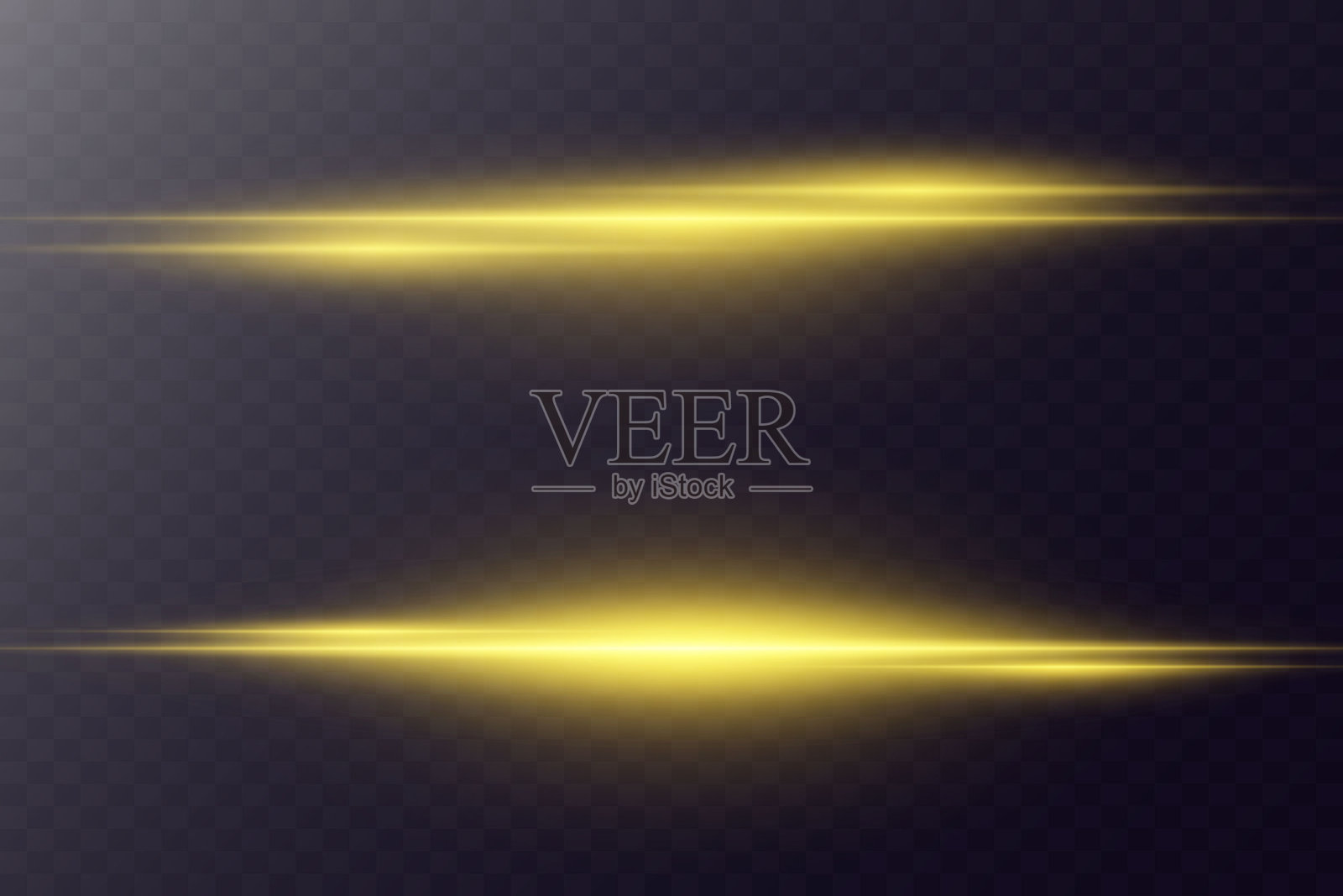 一组水平霓虹光晕和线性闪光。光效。插画图片素材