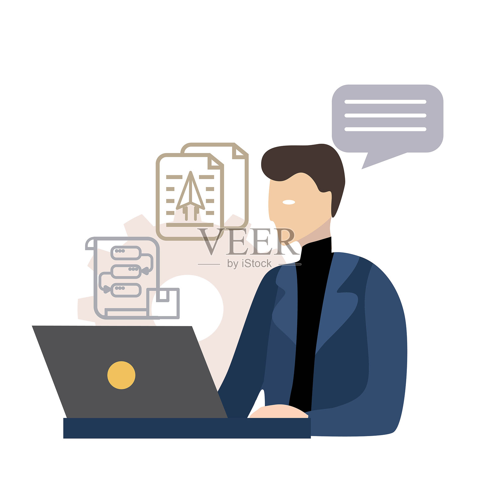 商人正在使用笔记本电脑工作。插画图片素材