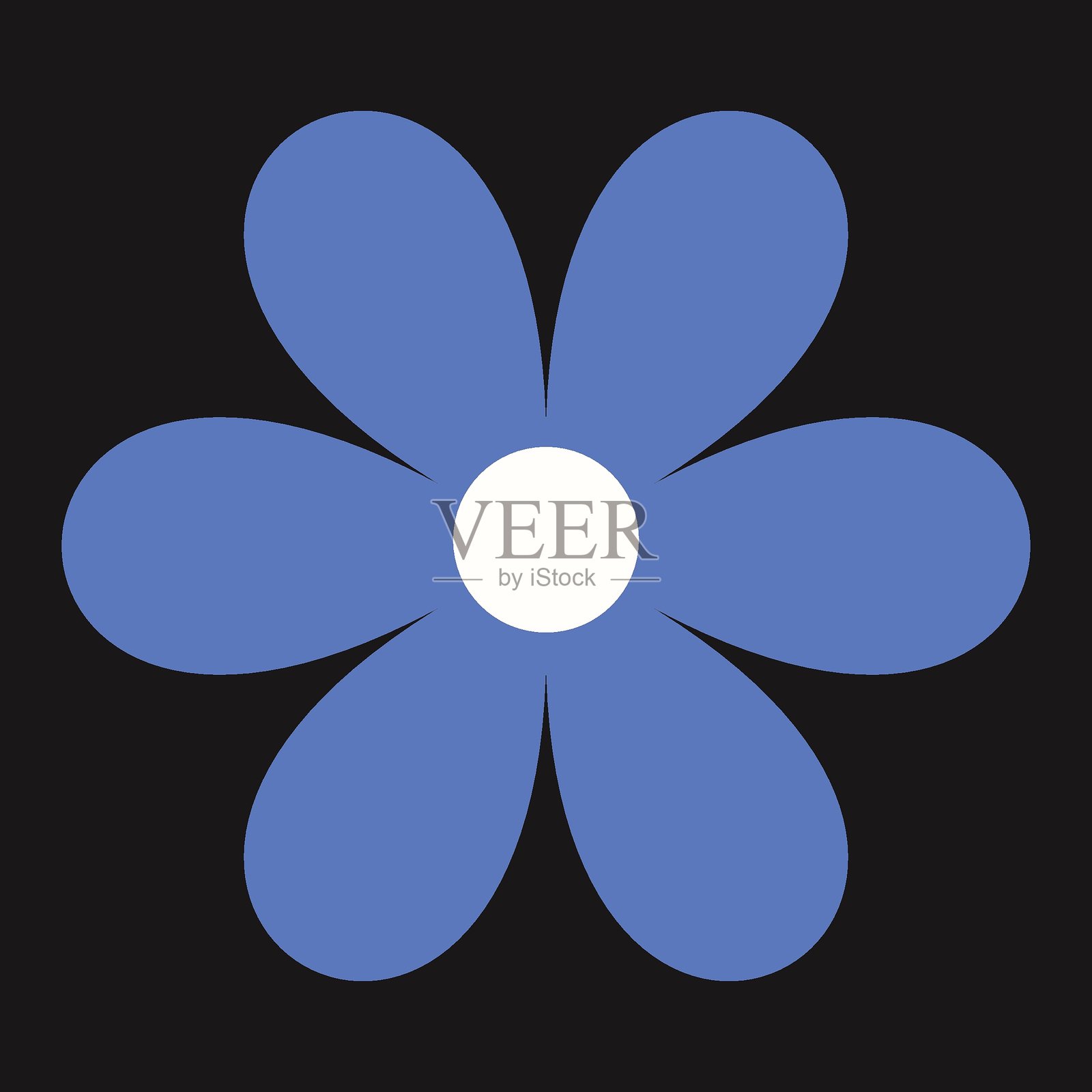 平面蓝色雏菊,轮廓干净,带有复古风格。这朵鲜艳的花朵为任何构图增添了清新、简约的气息。插画图片素材