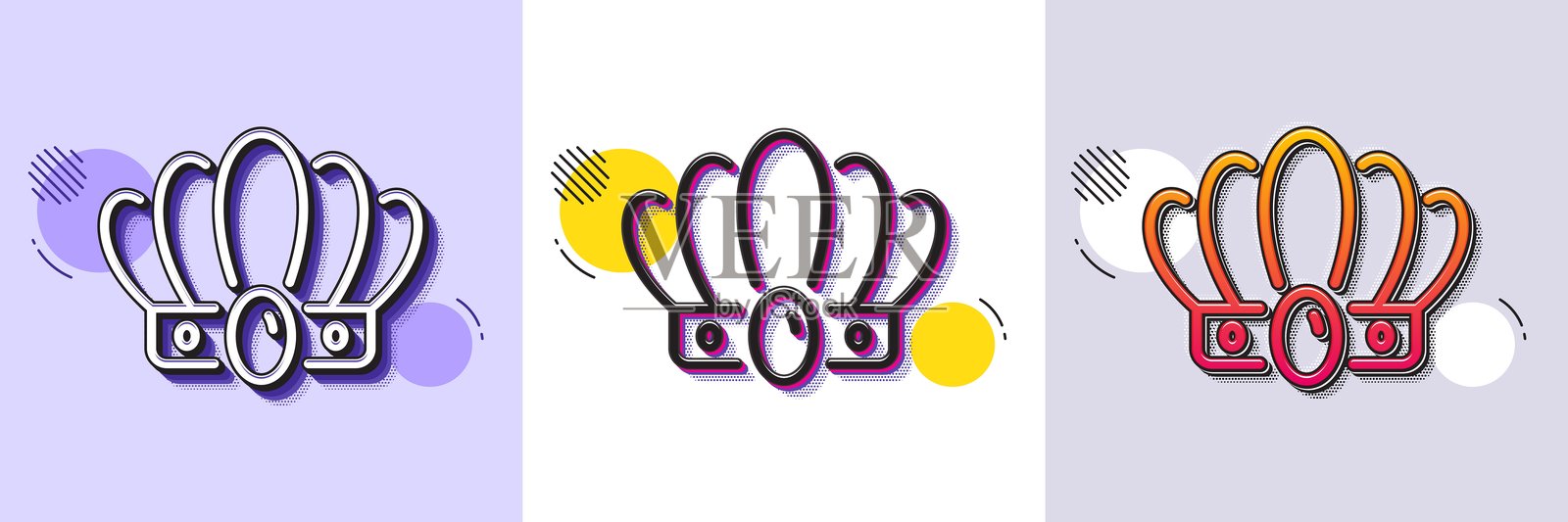 王冠线条图标。国王或女王的冠冕标志。半色调点状图案。矢量图。插画图片素材