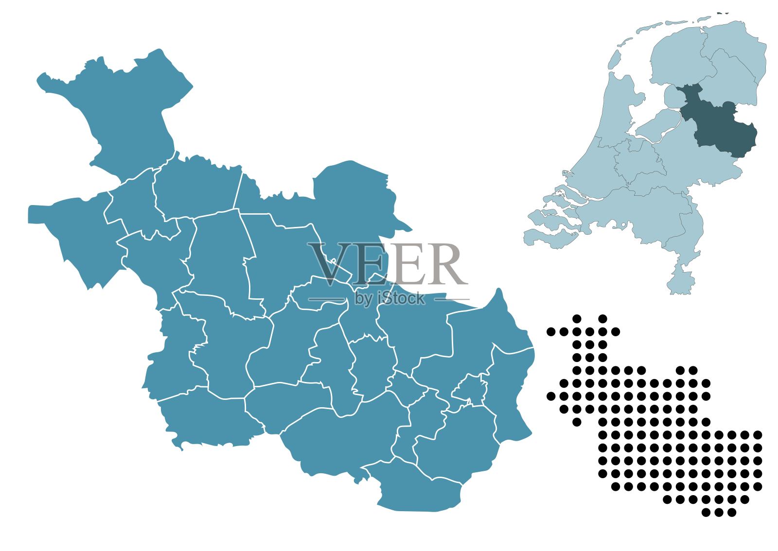 奥弗赖ssel省的地图设置插画图片素材