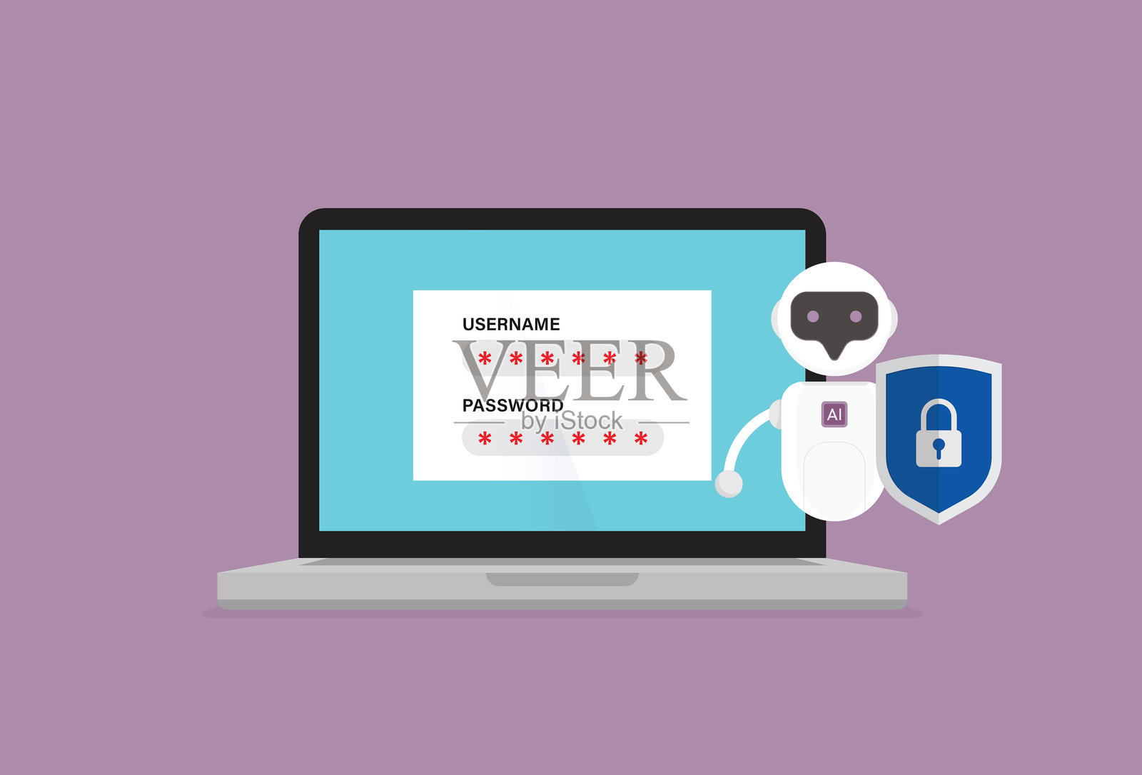 网络安全概念中的人工智能钓鱼保护插画图片素材