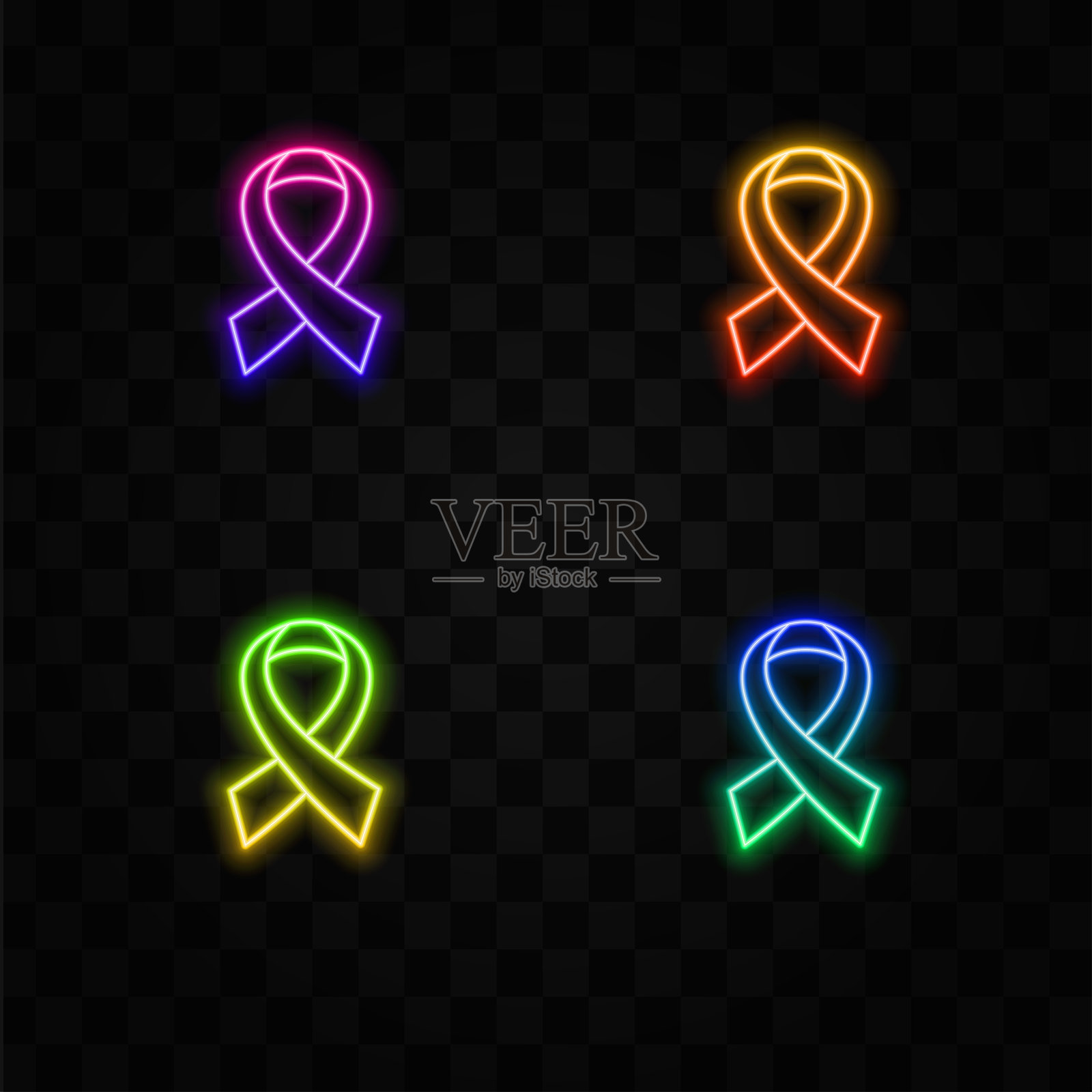 心理健康意识标志。世界心理健康日。霓虹风格。插画图片素材