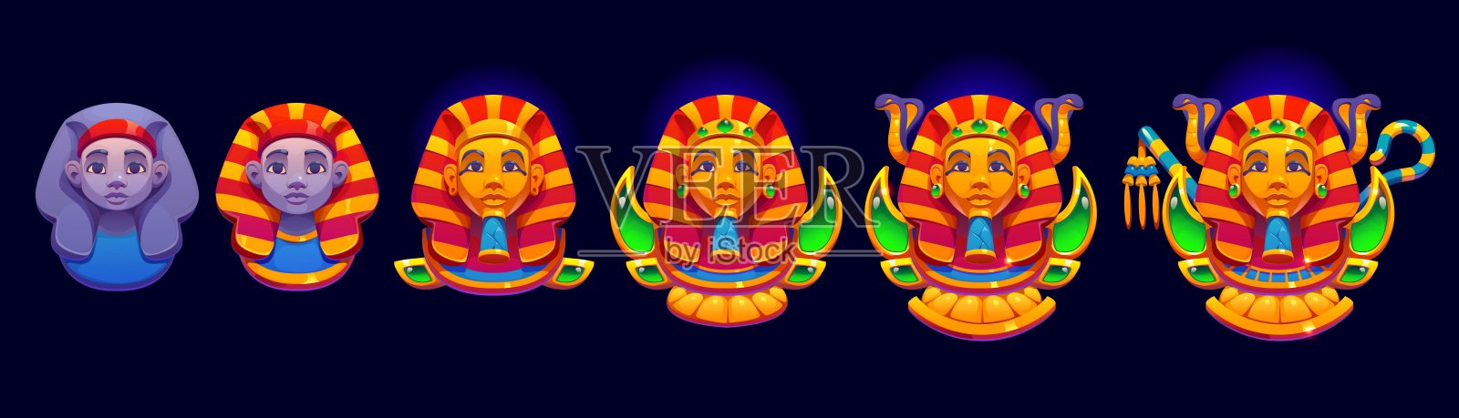 埃及法老游戏评级徽章,等级进度插画图片素材
