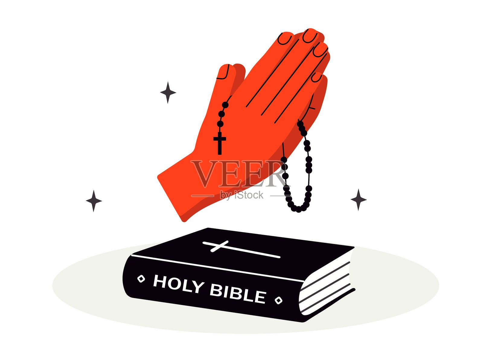 圣经与合十的祈祷双手插画图片素材