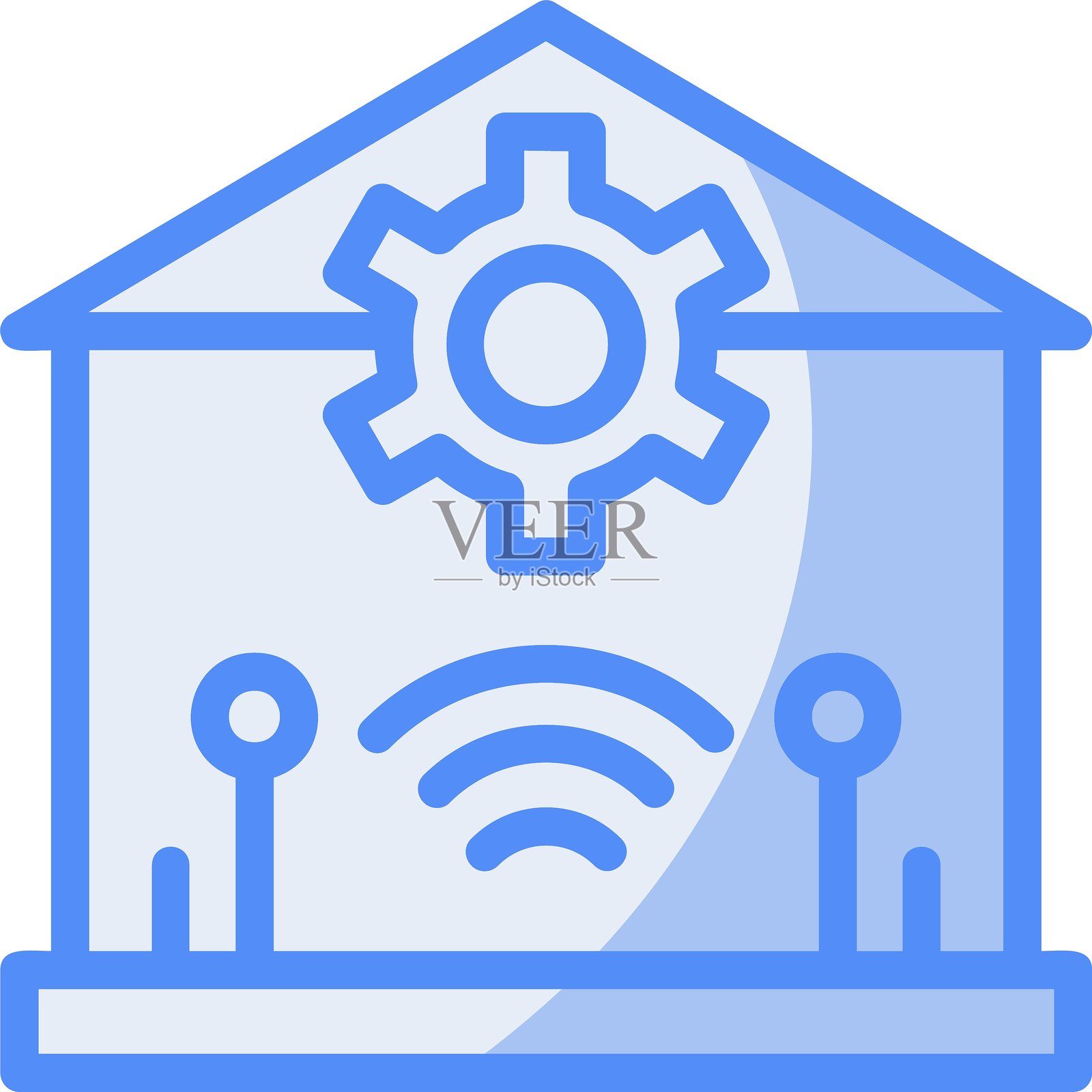 智能家居线条填充蓝色图标插画图片素材