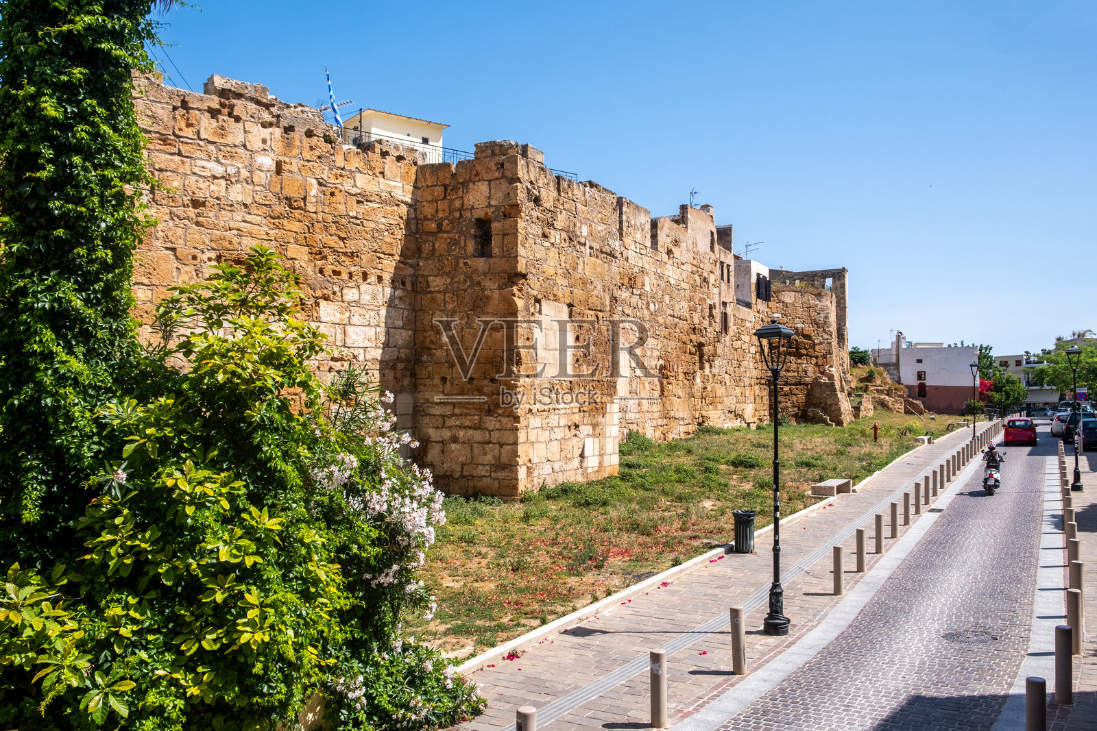 克里特岛哈尼亚的拜占庭城墙堡垒。基多尼亚的卫城,防御工事遗址。照片摄影图片