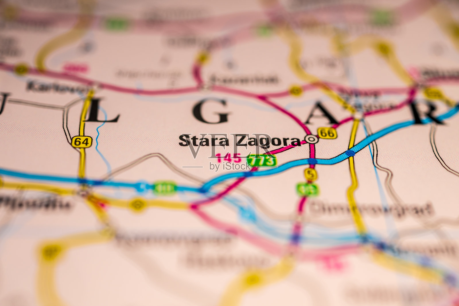 保加利亚地图上突出显示的斯塔拉扎戈拉。照片摄影图片