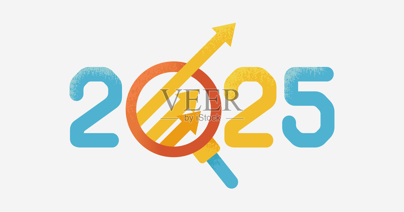 2025年商业预测插图,带有增长箭头和放大镜插画图片素材