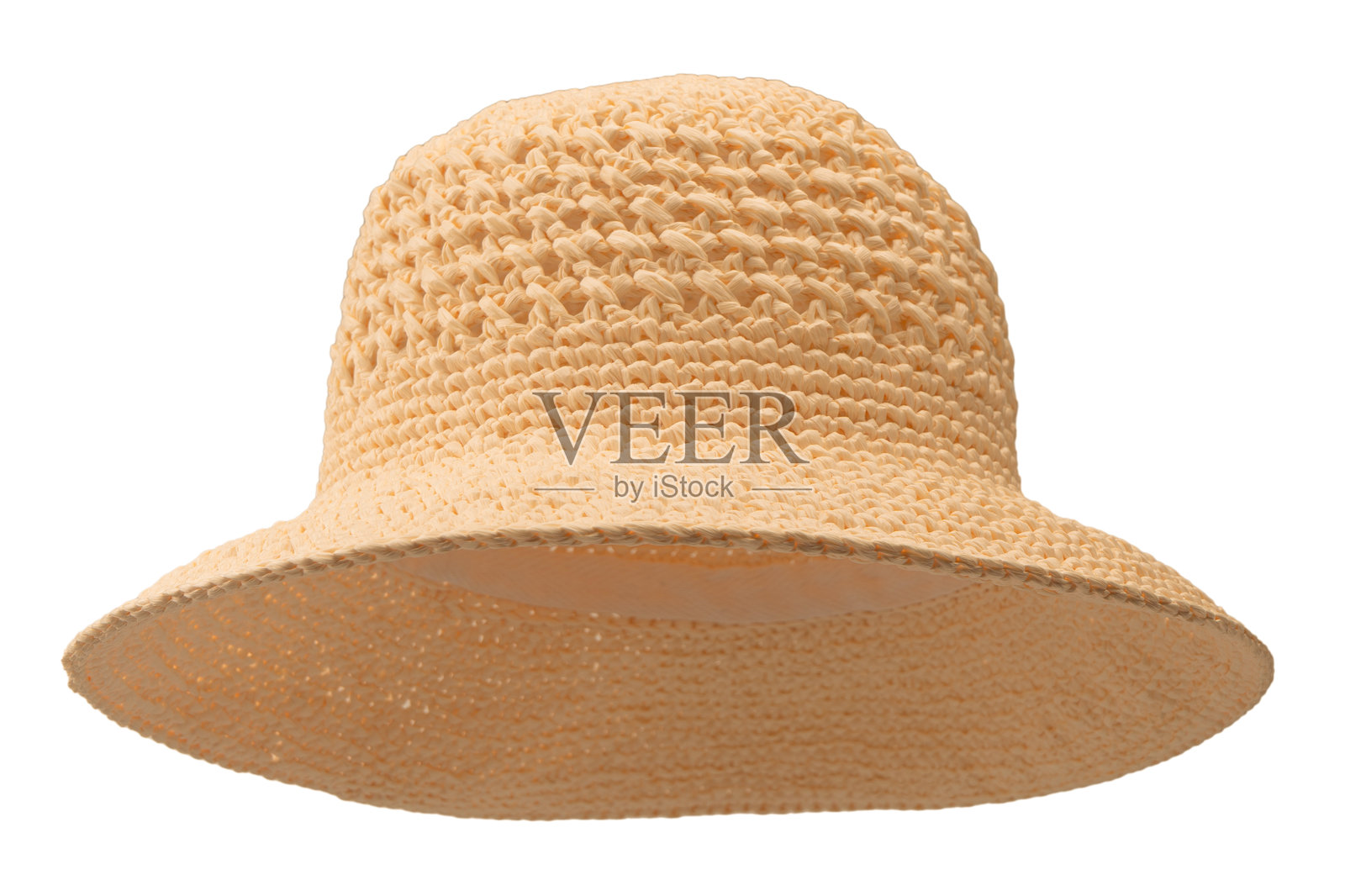 白色背景下的草编夏季帽子。照片摄影图片