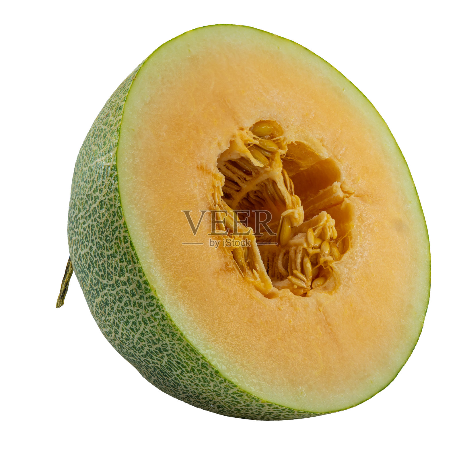 高质量的哈密瓜半个PNG图片,背景为白色。照片摄影图片