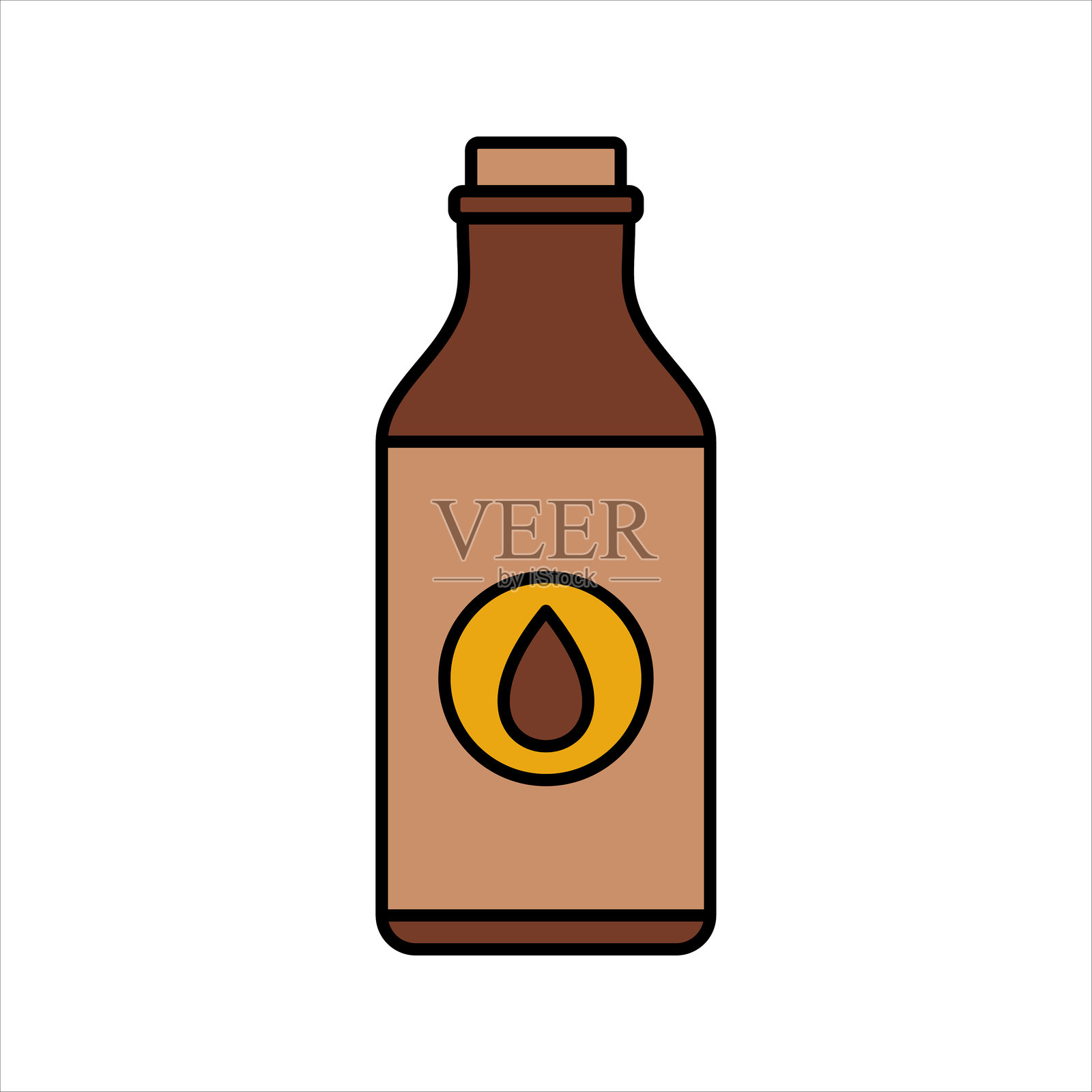 瓶装巧克力饮料扁平设计风格,适合食谱视觉效果和食品包装设计。插画图片素材