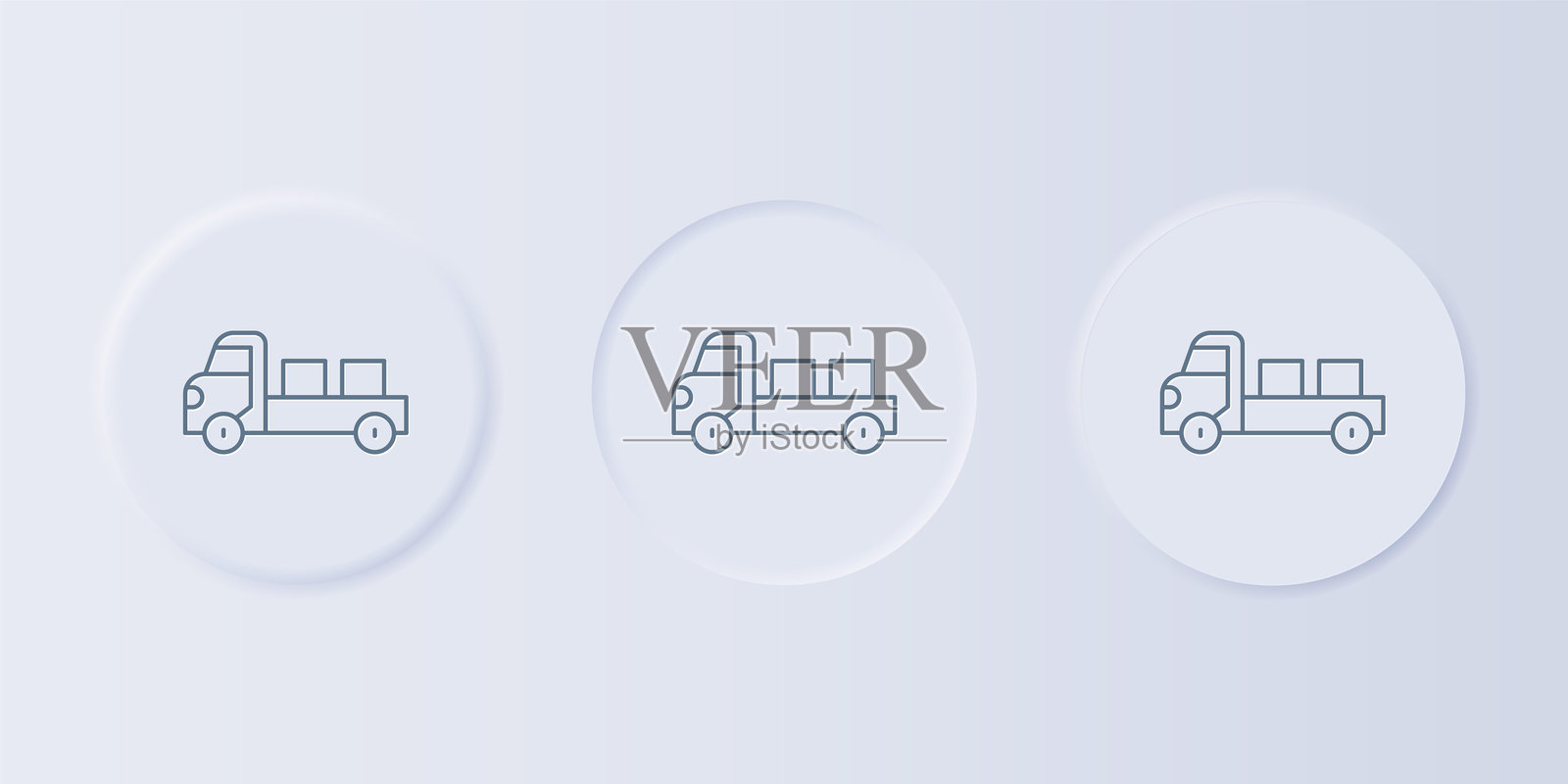 灰色皮卡车图标,背景为灰色。方形按钮中的图标集合。矢量图。插画图片素材